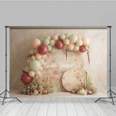 Aperturee - Aperturee Rustic Floral Balloon Garland Photography Backdrop Boho Wedding with Pink and Sage Green Chic Ceremony Decor